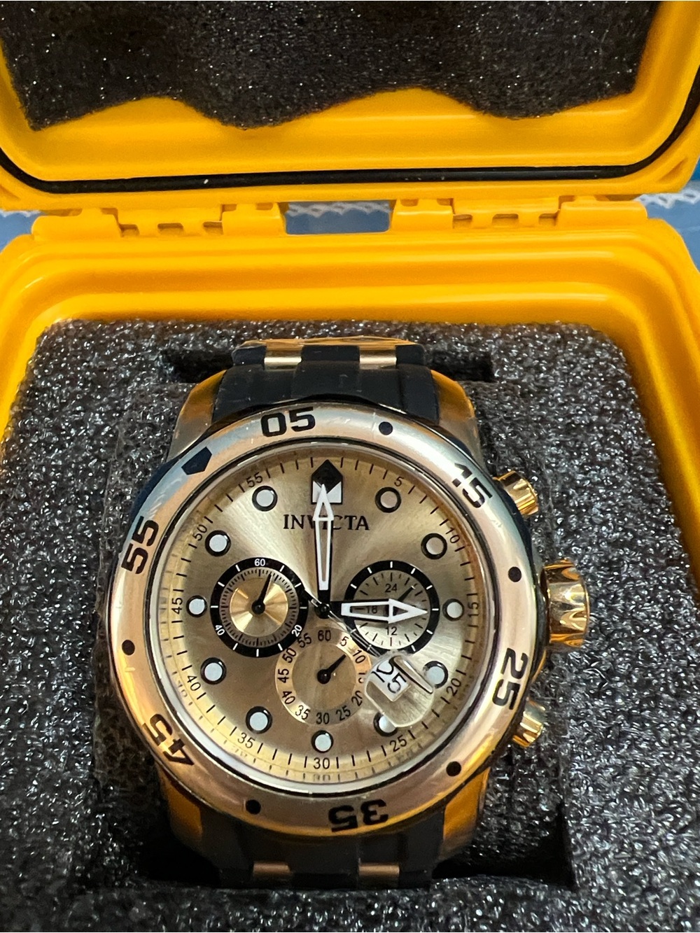 Invicta Gold and Black Chronograph Sport Watch, Model 17885 Pro-Diver